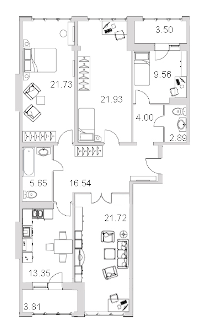 Трехкомнатная квартира в : площадь 124.9 м2 , этаж: 4 – купить в Санкт-Петербурге